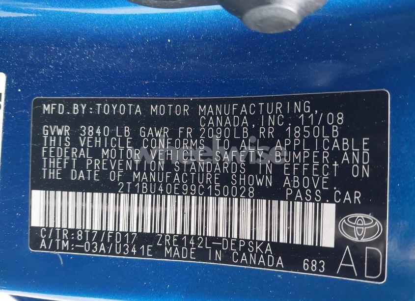 Photo 9 of 2009 Toyota Corolla S (VIN 2T1BU40E99C150028)