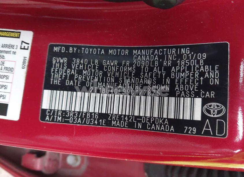 Photo 9 of 2009 Toyota Corolla LE (VIN 2T1BU40E99C177875)