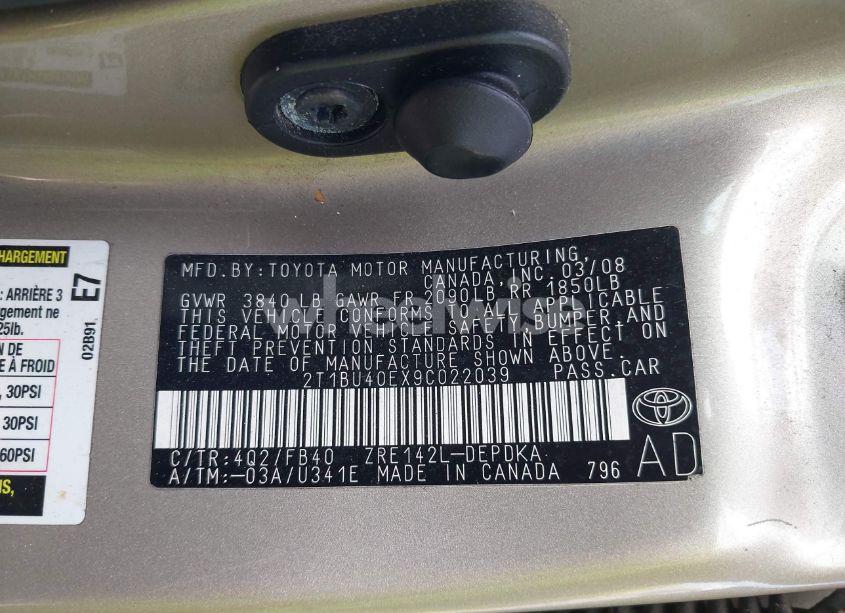 Photo 9 of 2009 Toyota Corolla LE (VIN 2T1BU40EX9C022039)