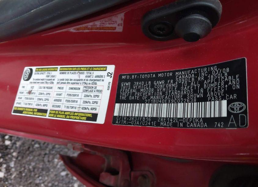 Photo 9 of 2009 Toyota Corolla LE (VIN 2T1BU40EX9C022638)