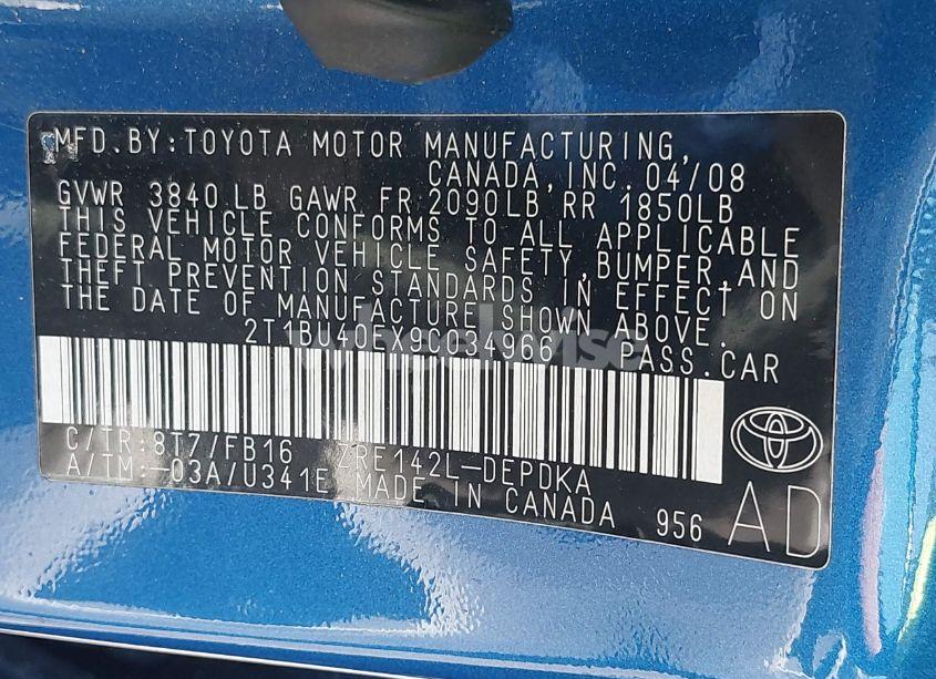 Photo 9 of 2009 Toyota Corolla LE (VIN 2T1BU40EX9C034966)