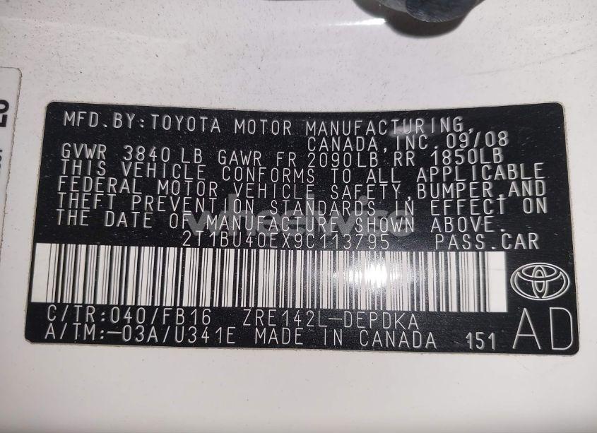 Photo 9 of 2009 Toyota Corolla LE (VIN 2T1BU40EX9C113795)