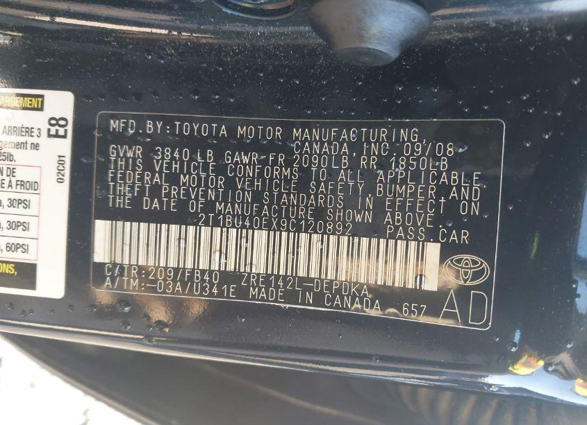 Photo 9 of 2009 Toyota Corolla LE (VIN 2T1BU40EX9C120892)