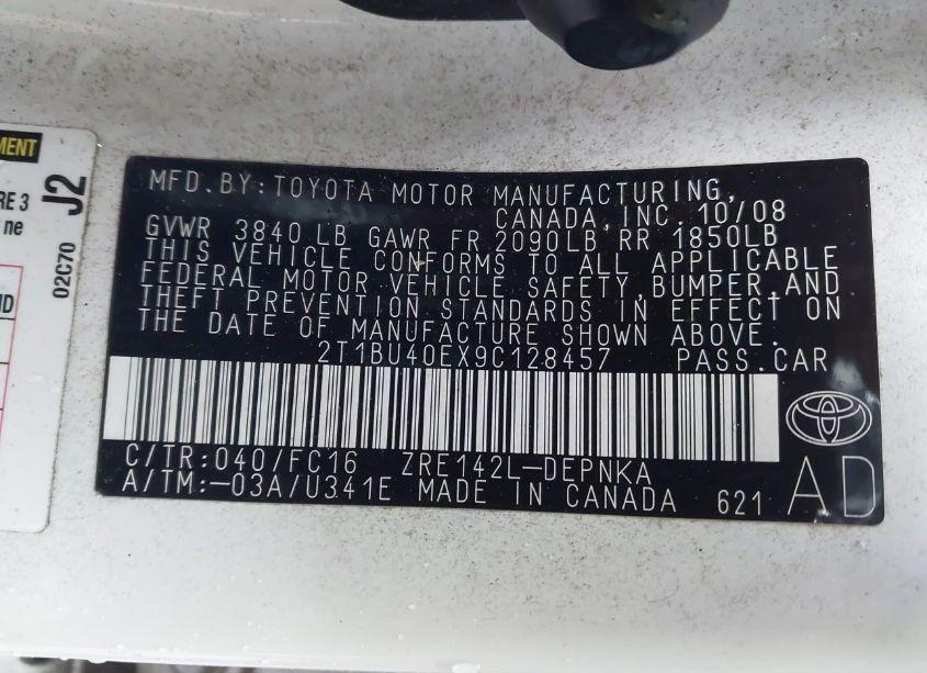 Photo 9 of 2009 Toyota Corolla XLE (VIN 2T1BU40EX9C128457)