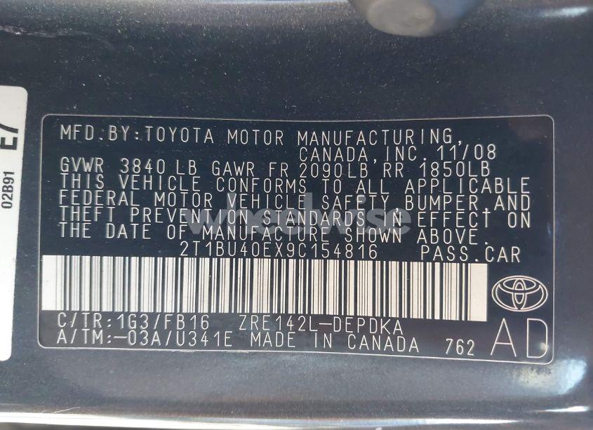 Photo 9 of 2009 Toyota Corolla LE (VIN 2T1BU40EX9C154816)