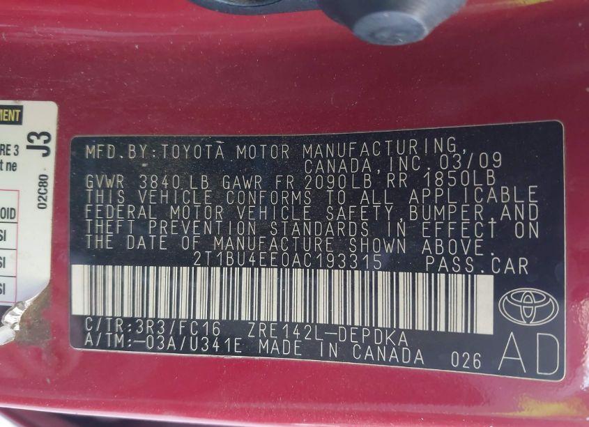 Photo 9 of 2010 Toyota Corolla LE (VIN 2T1BU4EE0AC193315)