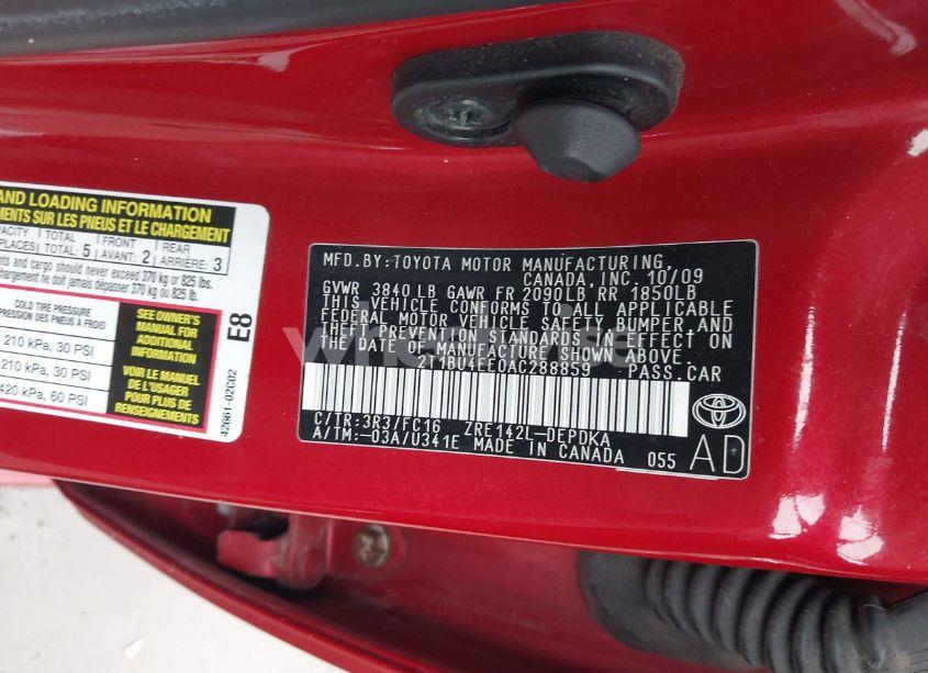 Photo 9 of 2010 Toyota Corolla LE (VIN 2T1BU4EE0AC288859)