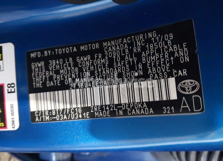 Photo 9 of 2010 Toyota Corolla LE (VIN 2T1BU4EE0AC303327)