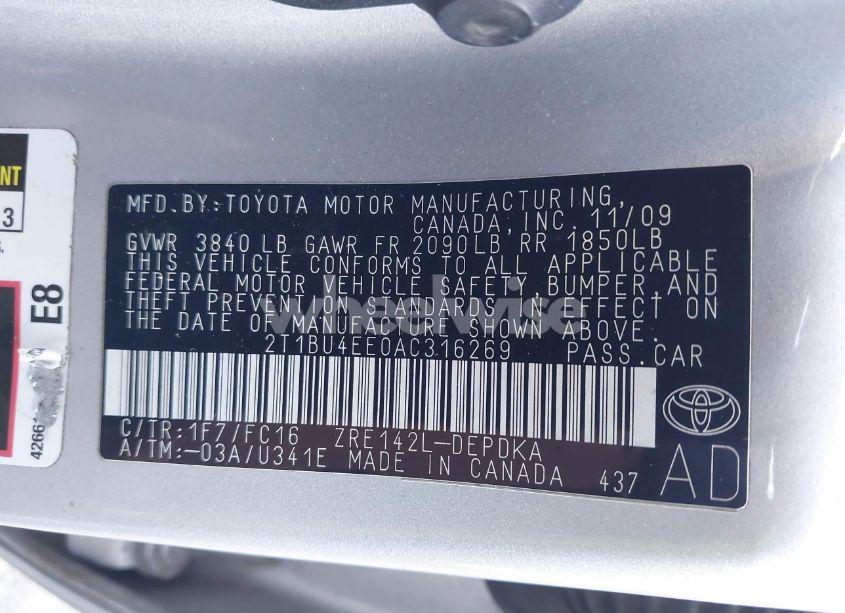 Photo 9 of 2010 Toyota Corolla LE (VIN 2T1BU4EE0AC316269)