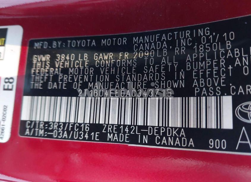 Photo 9 of 2010 Toyota Corolla LE (VIN 2T1BU4EE0AC343715)