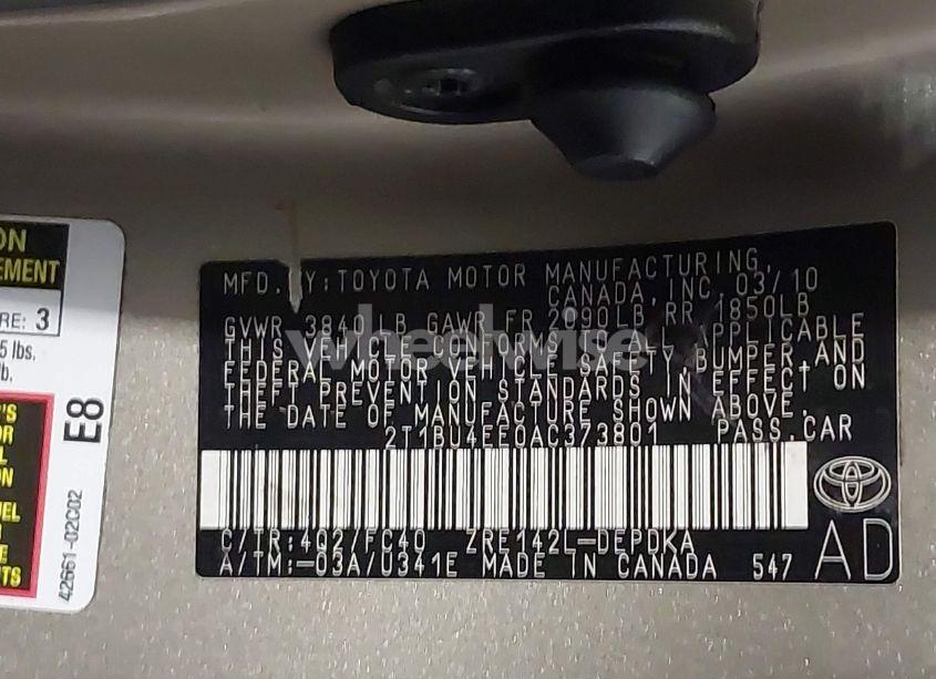 Photo 9 of 2010 Toyota Corolla LE (VIN 2T1BU4EE0AC373801)