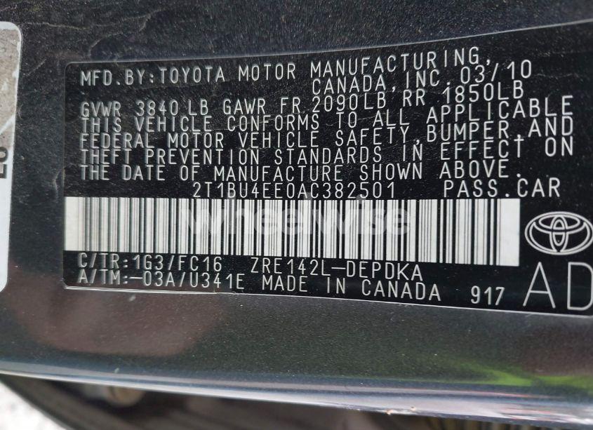 Photo 9 of 2010 Toyota Corolla LE (VIN 2T1BU4EE0AC382501)