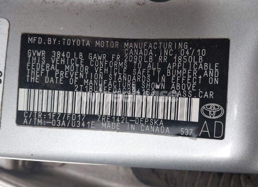 Photo 9 of 2010 Toyota Corolla S (VIN 2T1BU4EE0AC394163)