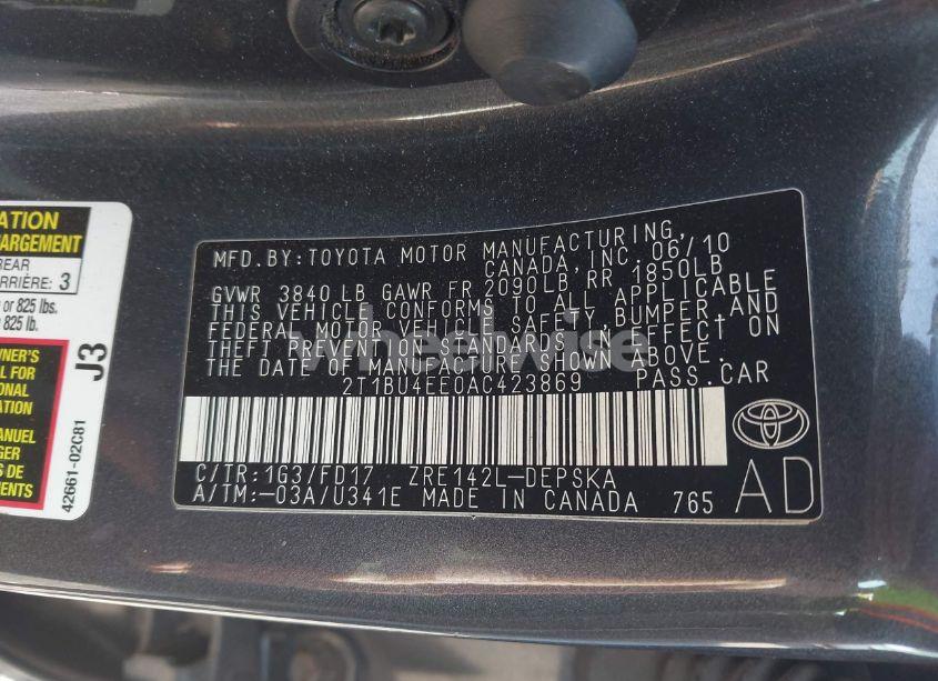 Photo 9 of 2010 Toyota Corolla S (VIN 2T1BU4EE0AC423869)