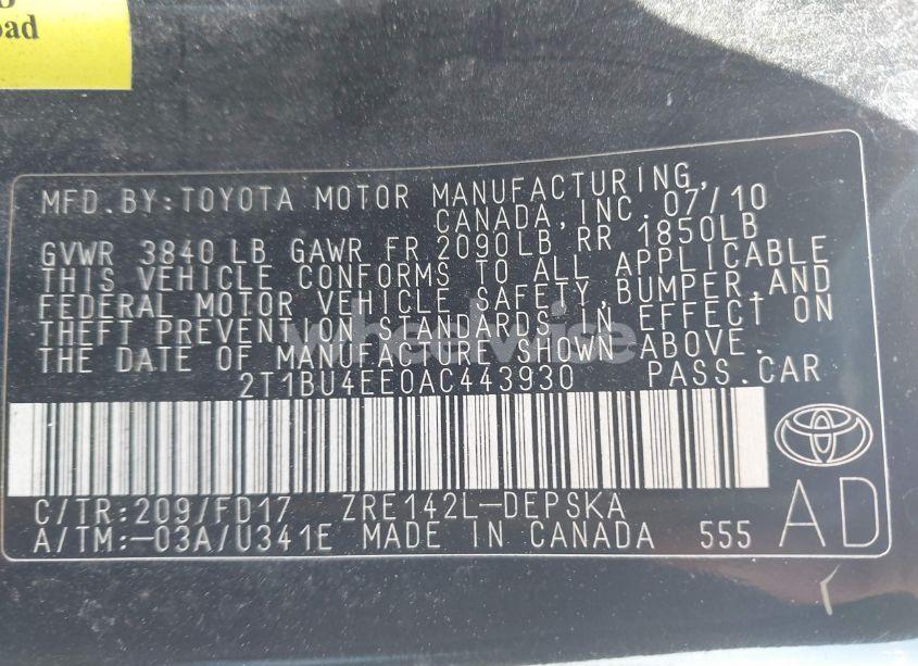 Photo 9 of 2010 Toyota Corolla S (VIN 2T1BU4EE0AC443930)