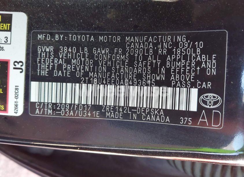 Photo 9 of 2010 Toyota Corolla S (VIN 2T1BU4EE0AC493615)