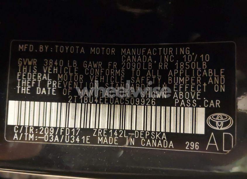 Photo 9 of 2010 Toyota Corolla S (VIN 2T1BU4EE0AC509926)