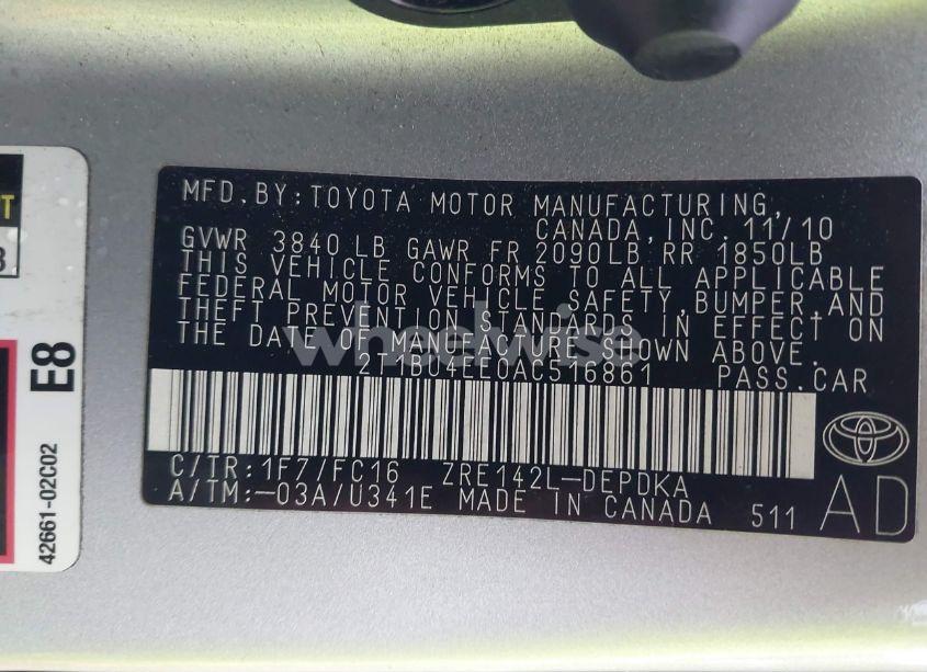 Photo 9 of 2010 Toyota Corolla LE (VIN 2T1BU4EE0AC516861)