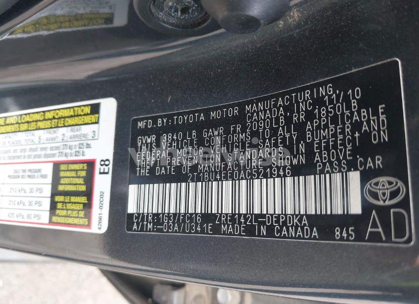 Photo 9 of 2010 Toyota Corolla LE (VIN 2T1BU4EE0AC521946)