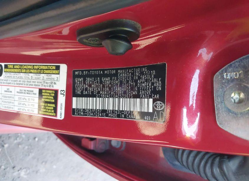 Photo 9 of 2010 Toyota Corolla S (VIN 2T1BU4EE0AC522675)