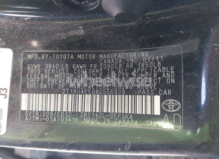 Photo 9 of 2011 Toyota Corolla S (VIN 2T1BU4EE0BC556939)