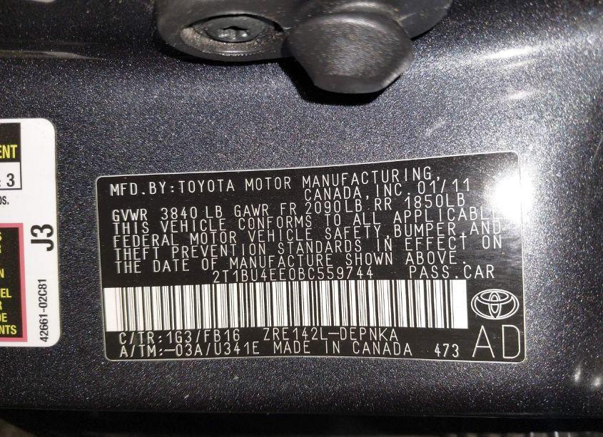 Photo 9 of 2011 Toyota Corolla LE (VIN 2T1BU4EE0BC559744)