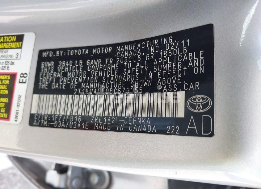 Photo 9 of 2011 Toyota Corolla LE (VIN 2T1BU4EE0BC579055)