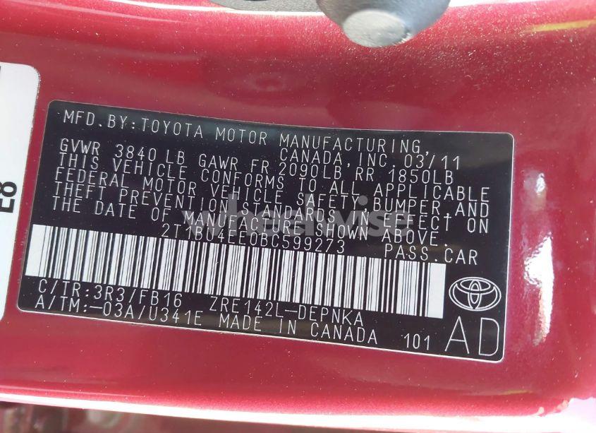 Photo 9 of 2011 Toyota Corolla LE (VIN 2T1BU4EE0BC599273)