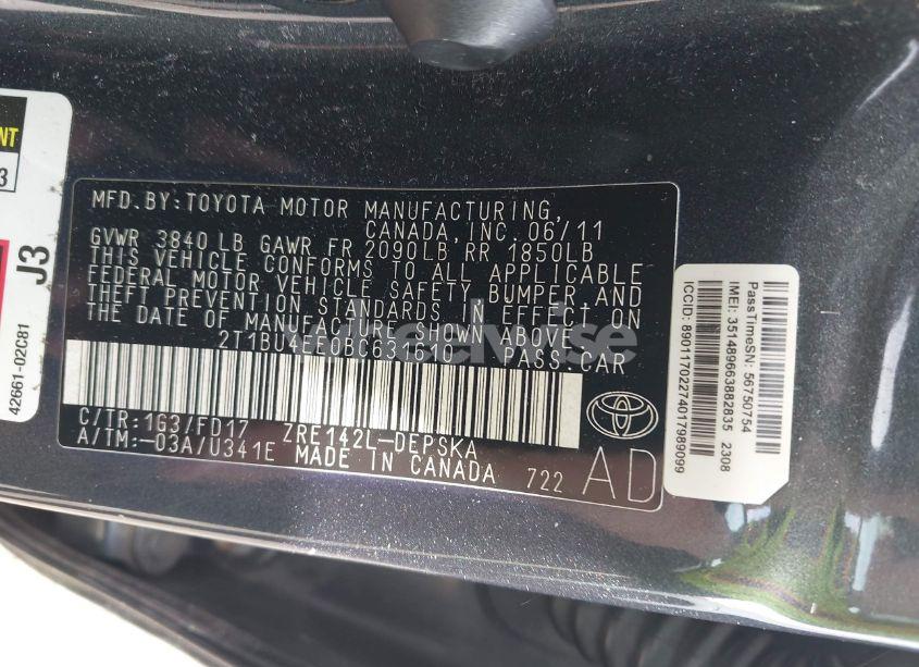 Photo 9 of 2011 Toyota Corolla S (VIN 2T1BU4EE0BC631610)