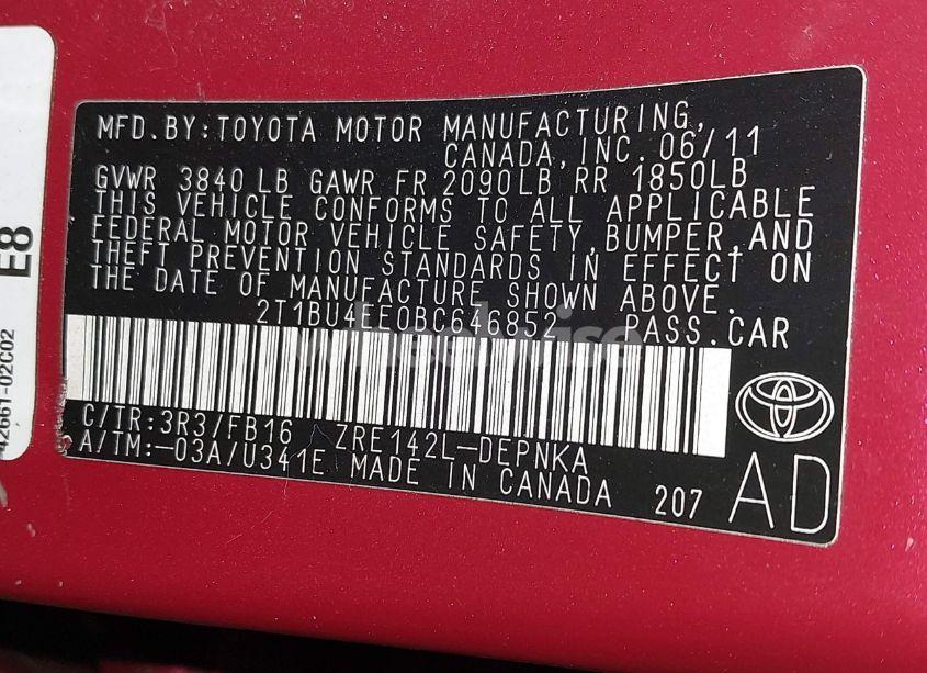 Photo 9 of 2011 Toyota Corolla LE (VIN 2T1BU4EE0BC646852)