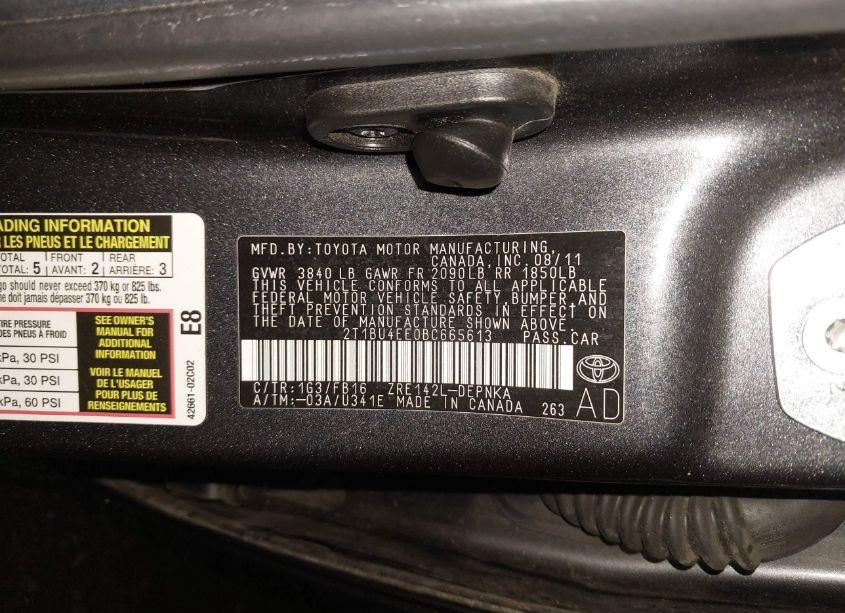 Photo 9 of 2011 Toyota Corolla LE (VIN 2T1BU4EE0BC665613)