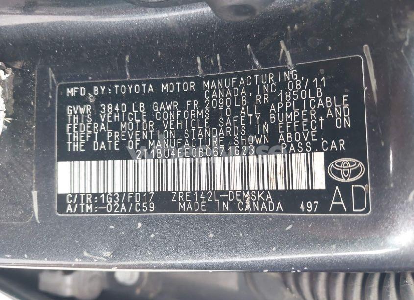 Photo 9 of 2011 Toyota Corolla S (VIN 2T1BU4EE0BC671623)