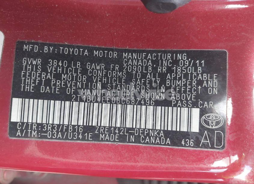Photo 9 of 2011 Toyota Corolla LE (VIN 2T1BU4EE0BC687496)
