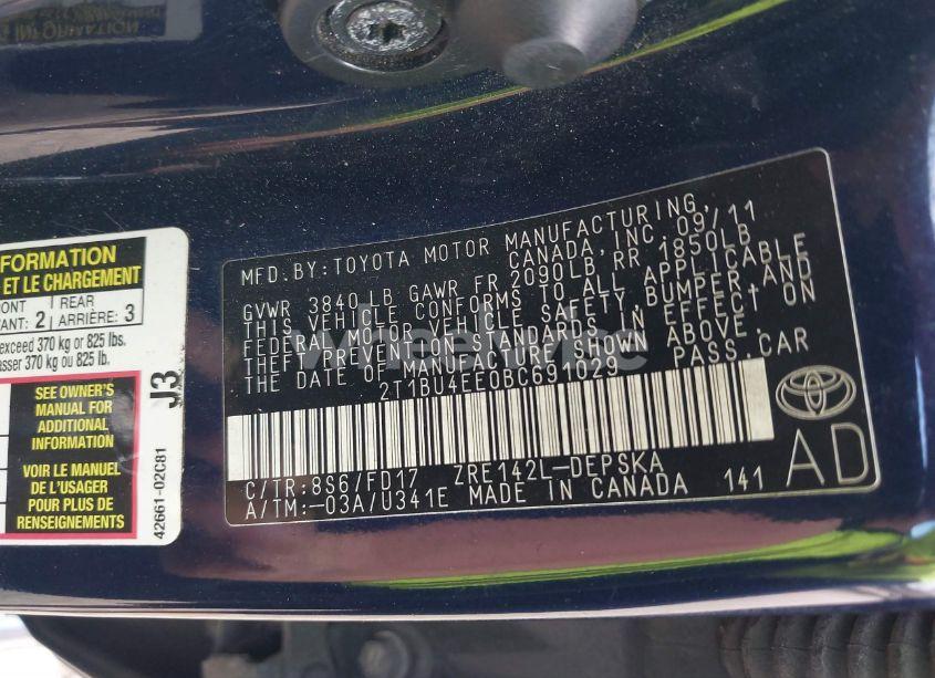 Photo 9 of 2011 Toyota Corolla S (VIN 2T1BU4EE0BC691029)