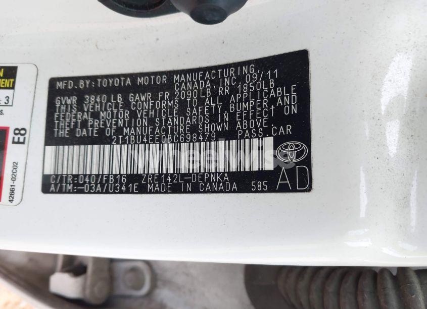 Photo 9 of 2011 Toyota Corolla LE (VIN 2T1BU4EE0BC698479)