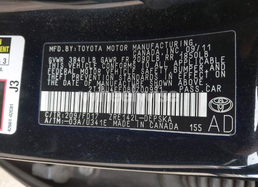 Photo 9 of 2011 Toyota Corolla S (VIN 2T1BU4EE0BC700991)