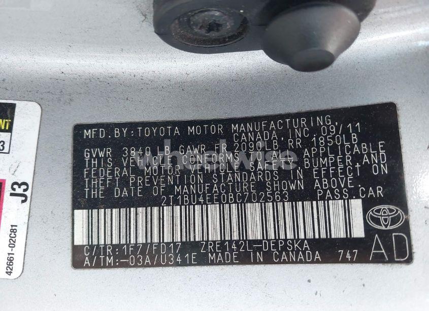 Photo 9 of 2011 Toyota Corolla S (VIN 2T1BU4EE0BC702563)