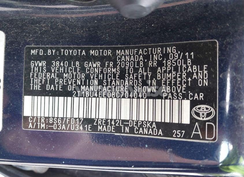 Photo 9 of 2011 Toyota Corolla S (VIN 2T1BU4EE0BC704040)