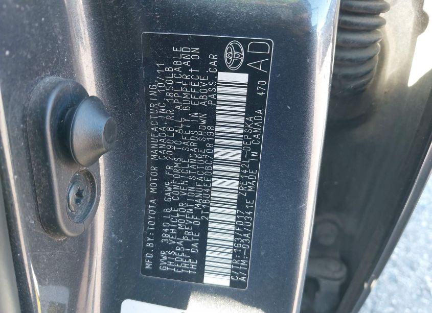 Photo 9 of 2011 Toyota Corolla S (VIN 2T1BU4EE0BC708198)