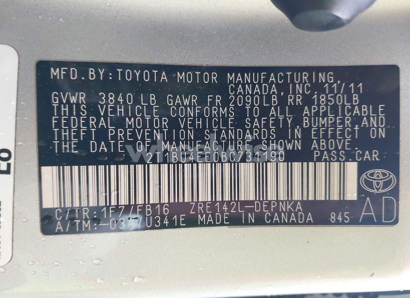 Photo 9 of 2011 Toyota Corolla LE (VIN 2T1BU4EE0BC731190)