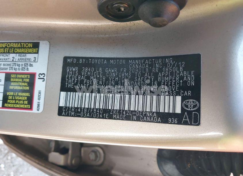 Photo 9 of 2012 Toyota Corolla LE (VIN 2T1BU4EE0CC901131)