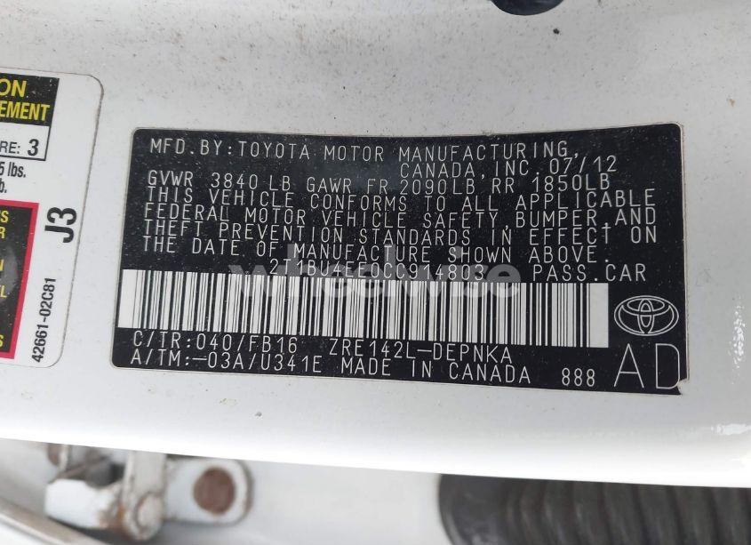 Photo 9 of 2012 Toyota Corolla LE (VIN 2T1BU4EE0CC914803)