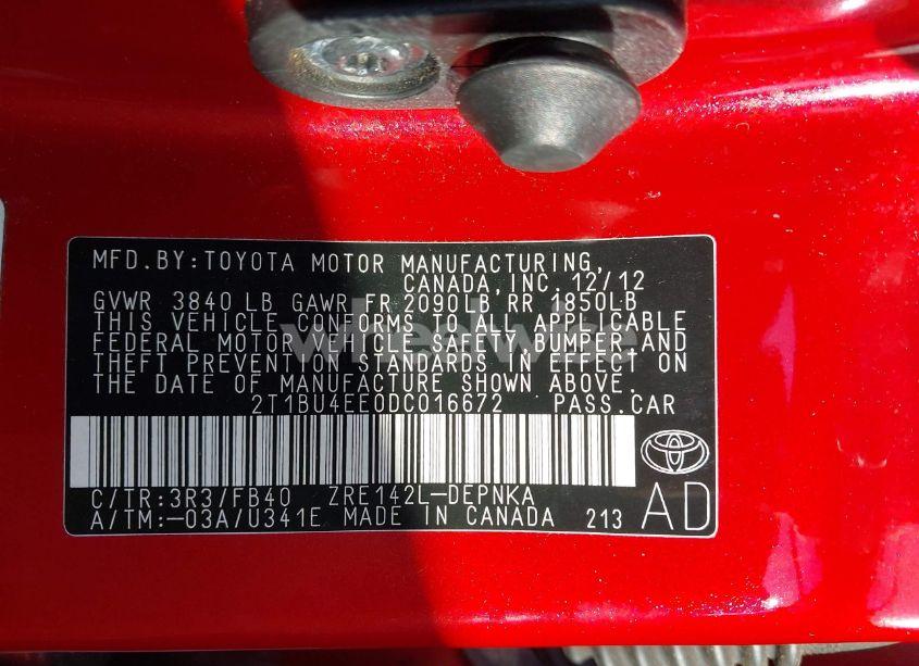 Photo 9 of 2013 Toyota Corolla LE (VIN 2T1BU4EE0DC016672)