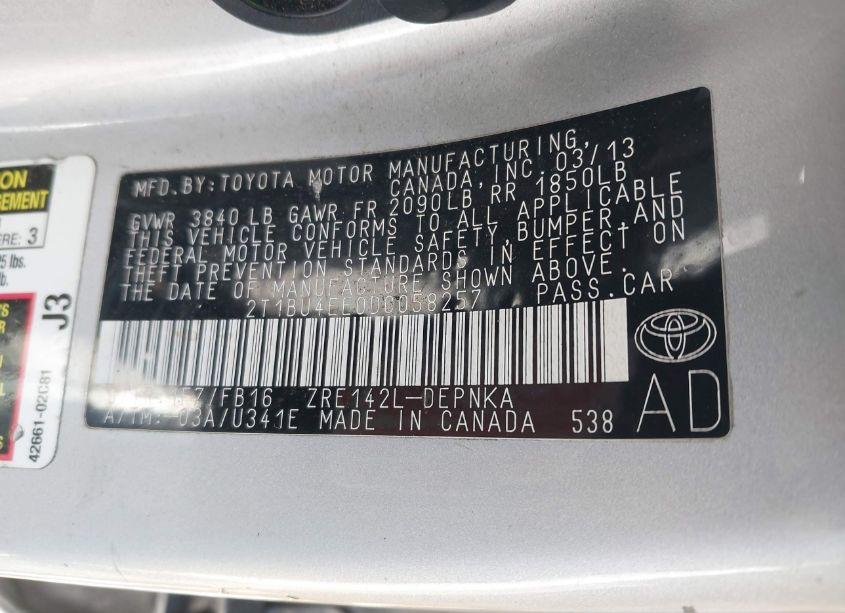 Photo 9 of 2013 Toyota Corolla LE (VIN 2T1BU4EE0DC058257)