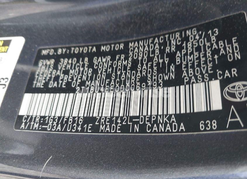 Photo 9 of 2013 Toyota Corolla LE (VIN 2T1BU4EE0DC069193)