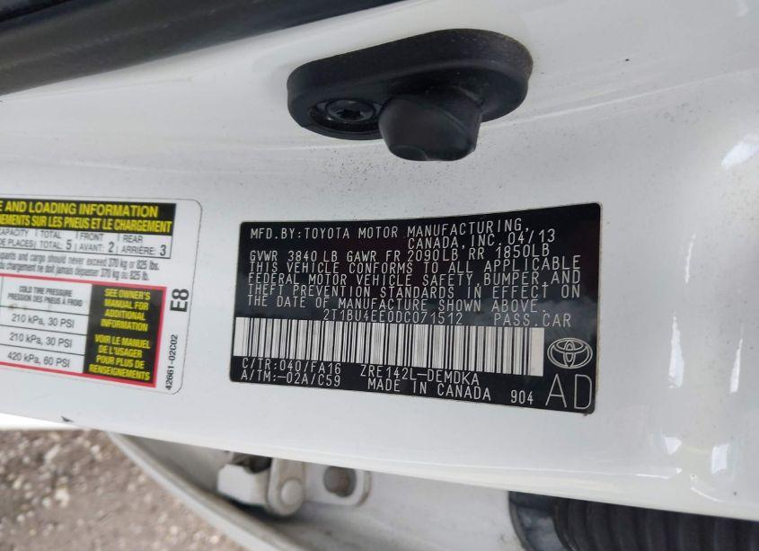 Photo 9 of 2013 Toyota Corolla L (VIN 2T1BU4EE0DC071512)