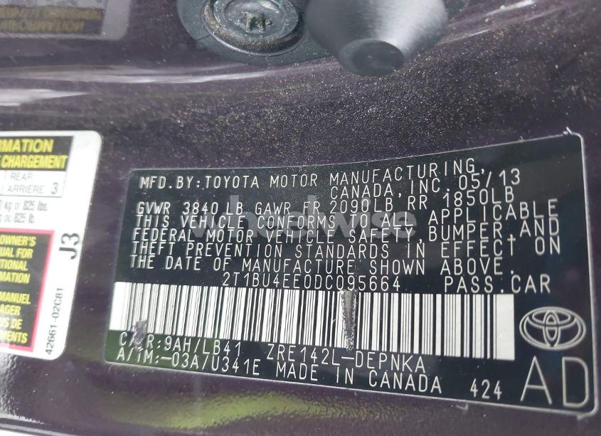 Photo 9 of 2013 Toyota Corolla LE SPECIAL EDITION (VIN 2T1BU4EE0DC095664)