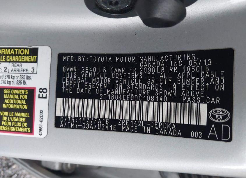 Photo 9 of 2013 Toyota Corolla L (VIN 2T1BU4EE0DC108140)