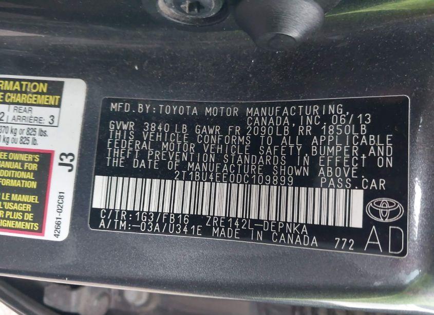 Photo 9 of 2013 Toyota Corolla LE (VIN 2T1BU4EE0DC109899)