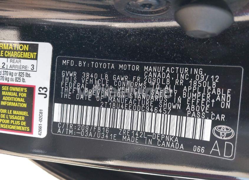 Photo 9 of 2013 Toyota Corolla LE (VIN 2T1BU4EE0DC946457)